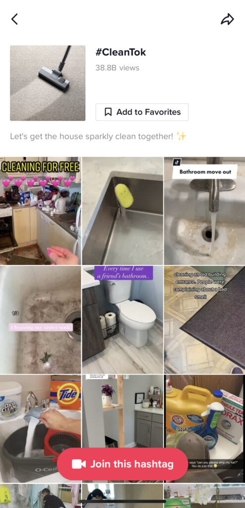 Screenshot of the #cleantok TikTok challenge landing page as an example of how to create a TikTok challenge for your business.