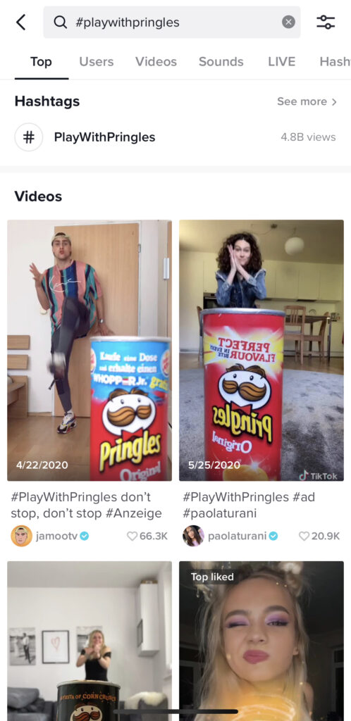 Screenshot of a branded hashtag challenge as a way to get more TikTok followers.