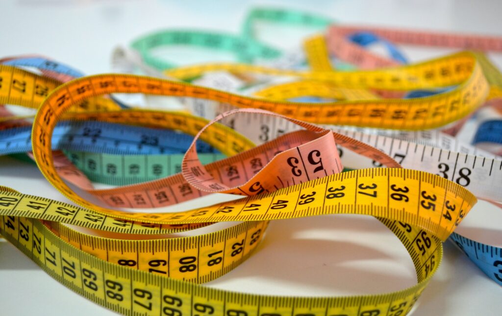Colorful tape measures.