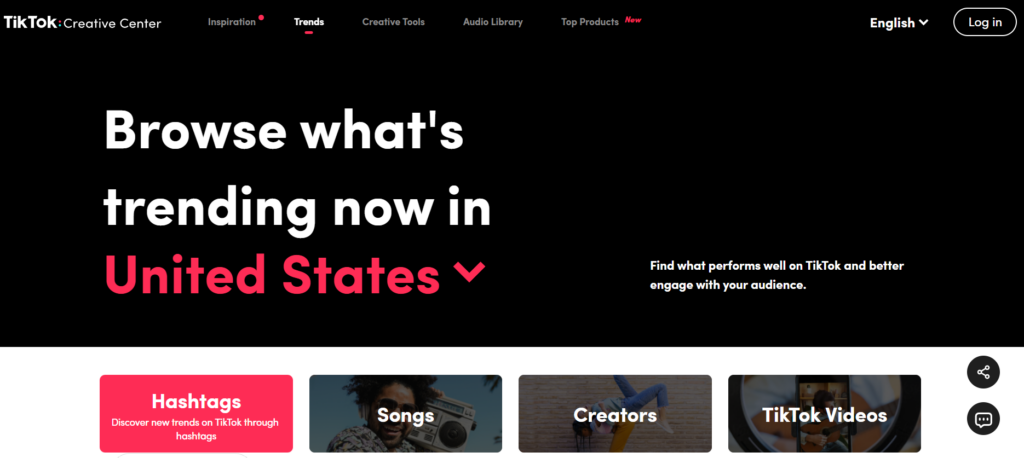 TikTok Creative Center landing page