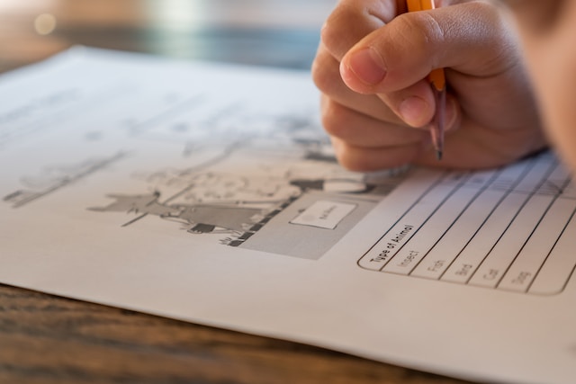 A person answering a multiple-choice question.