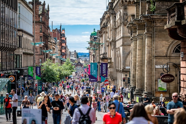 A street full of people.