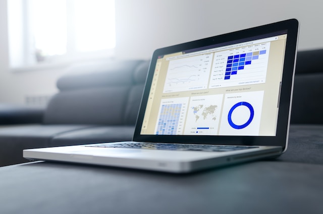 A laptop screen displaying various graphs.