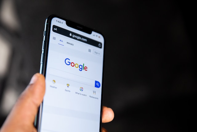 Phone screen displaying the Google search page.