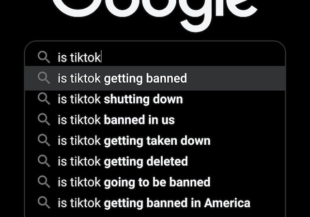 Screen displaying Google search results about TikTok getting banned.