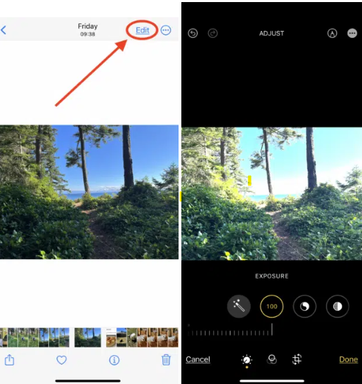 Two screenshots of a path in the woods.