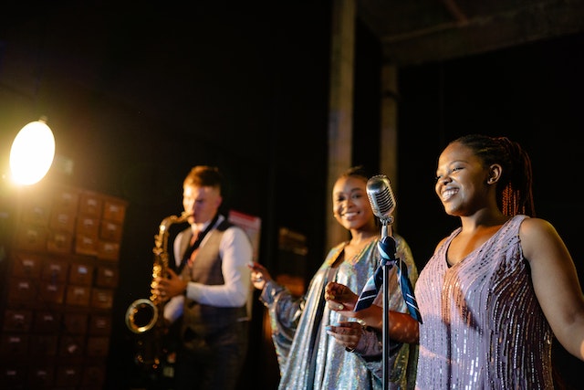 A group of people having a concert together.