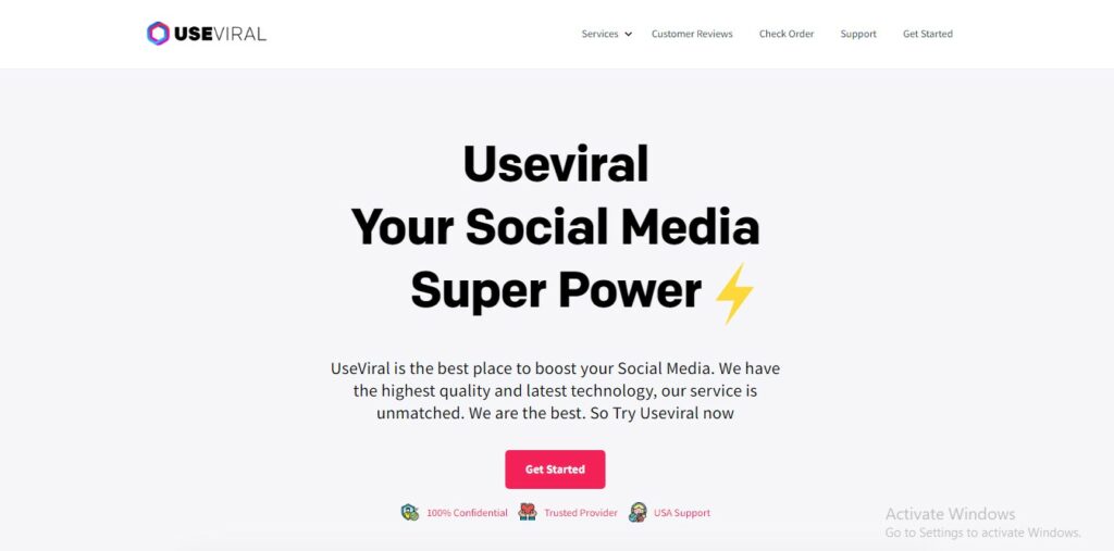 High Social’s screenshot of the UseViral homepage on a desktop web browser.