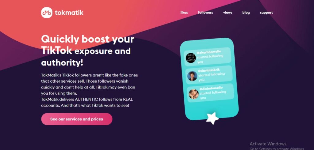 High Social’s screenshot of the TokMatik website’s homepage on a desktop browser.