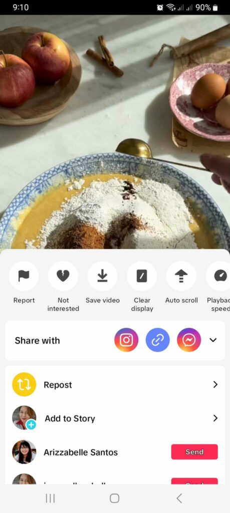 A screenshot of a TikTok video shows where to find the Auto Scroll feature.
