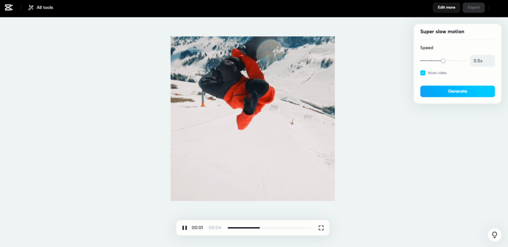 AutoCut. You simply upload your video or image, and CapCut automatically chooses the best template for your project. You can do additional basic editing before exporting your video.
Script to Video. This editing feature uses AI to generate a narration or commercial script based on your requirements. CapCut generates a video based on your selected script.
Batch Edit. This feature allows you to edit multiple materials simultaneously. You can edit up to 50 images.
Text to Design. This feature is similar to Script to Video, except you’ll be providing the description for the final product you want to generate.
Long Video to Shorts. Convert videos of up to 180 minutes long to short videos with a few steps.
AI Model. Use an AI-generated model to show off your products.
Video Upscaler. Automatically improve video resolution.
Video Stabilization. Automatically stabilize shaky videos.
Super Slow-Motion. Create smooth, slow-motion effects with one click.