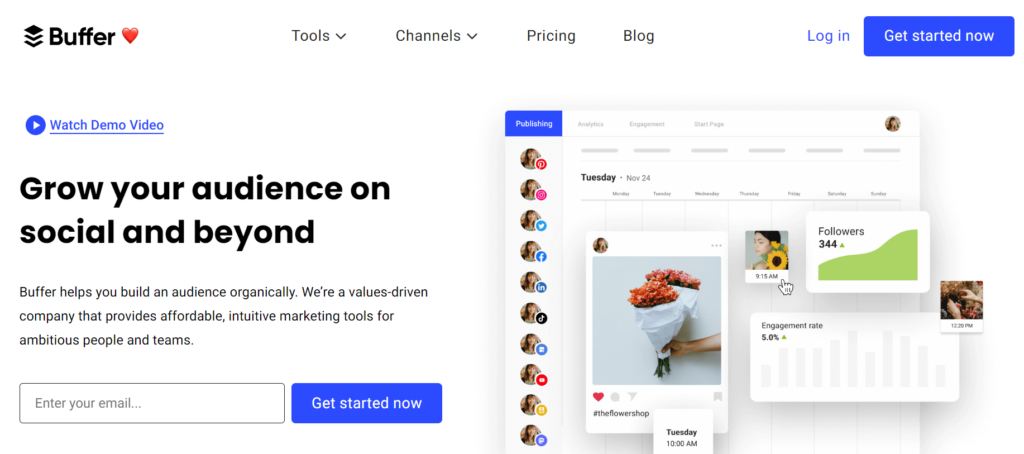 High Social’s screenshot of Buffer’s landing page.