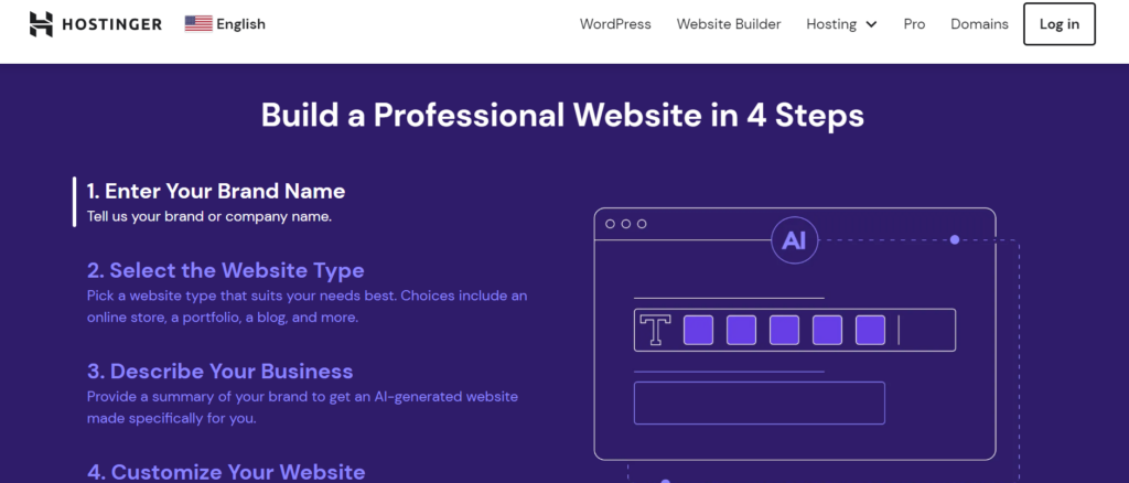 High Social’s screenshot of Hostinger, the AI web development tool.