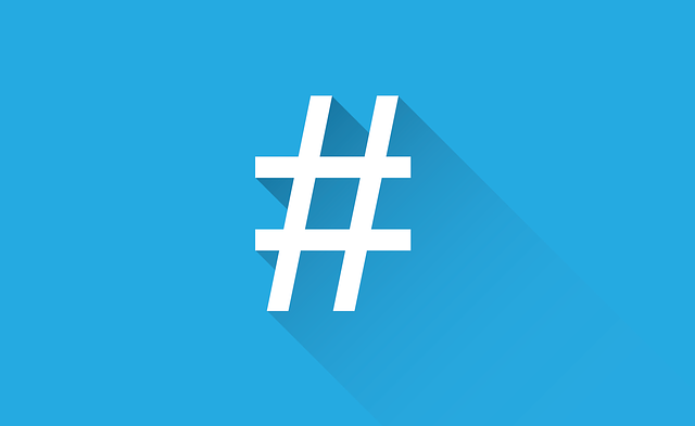 Image of a white TikTok hashtag icon on a blue background.