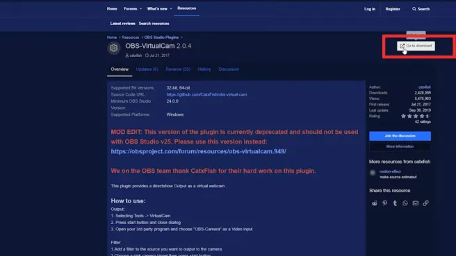 Screenshot showing the Download button in upper right corner.