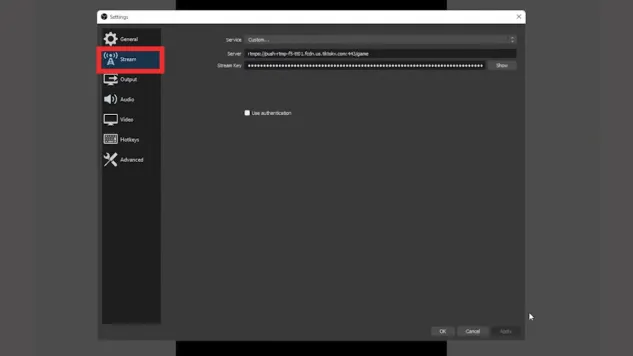 Screenshot showing the Stream menu options.