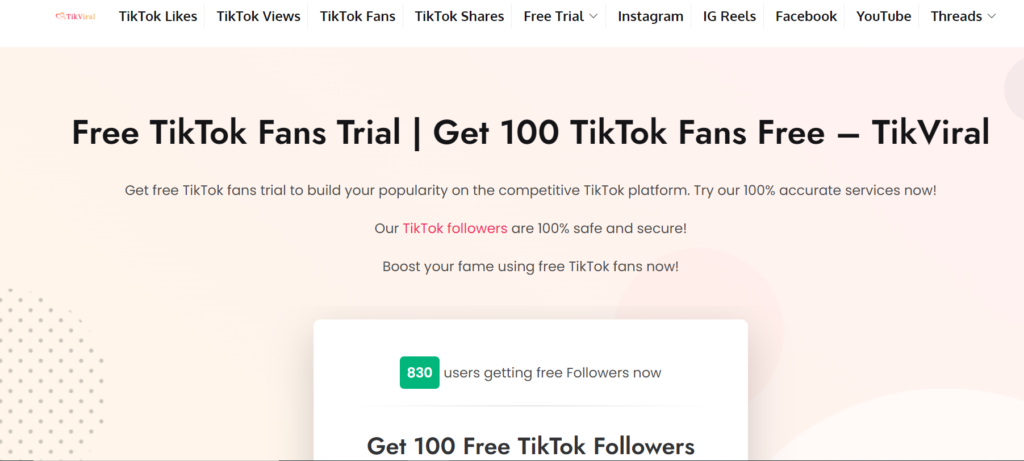 High Social’s screenshot of TikViral’s webpage.