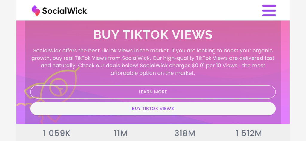 High Social’s screenshot of the SocialWick website showing the page to buy TikTok views.
