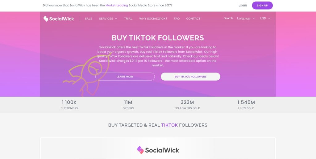 High Social’s screenshot of the SocialWick page to buy TikTok followers.