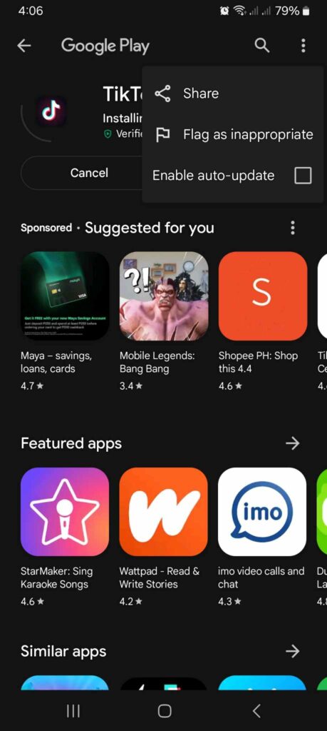 High Social’s screenshot of the TikTok app on the Google Play Store.