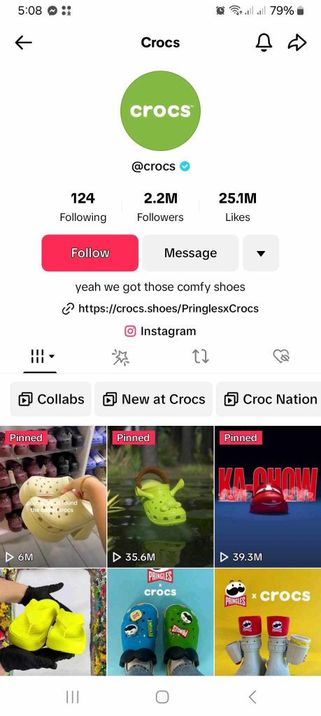 High Social’s screenshot shows the official TikTok page of the Crocs brand.