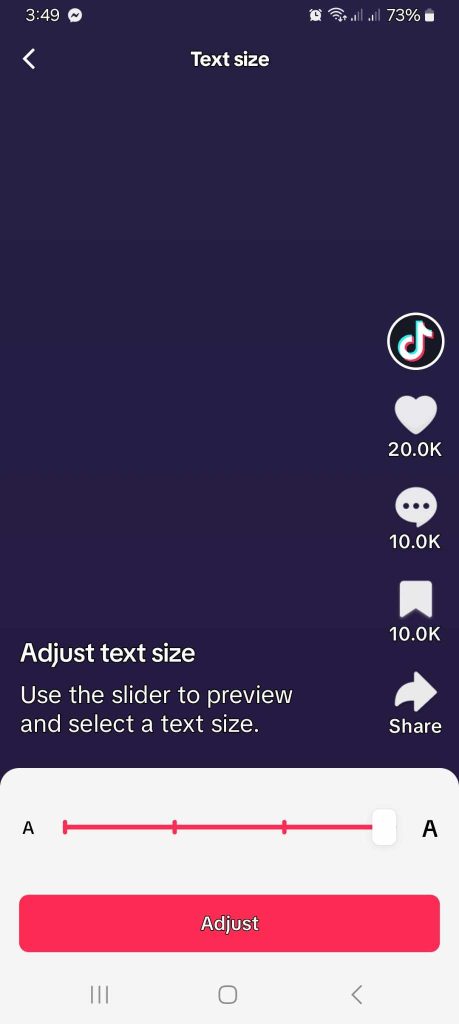 High Social’s screenshot shows how to increase text size for better video viewing.