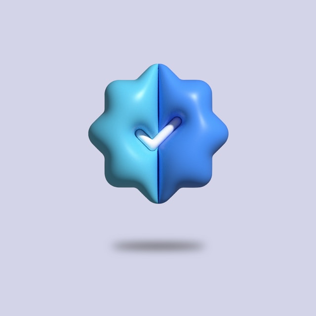 A multi-pointed star in two shades of blue with a white checkmark in the middle.