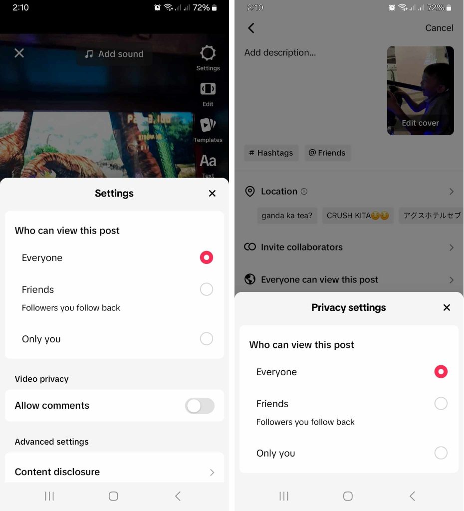High Social’s screenshot shows how to select an audience for a post.