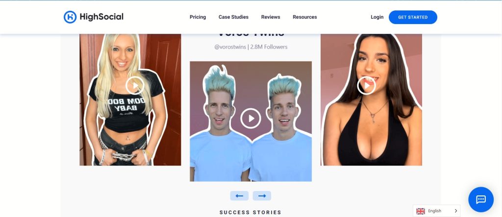 High Social’s screenshot shows three creators sharing their success stories.