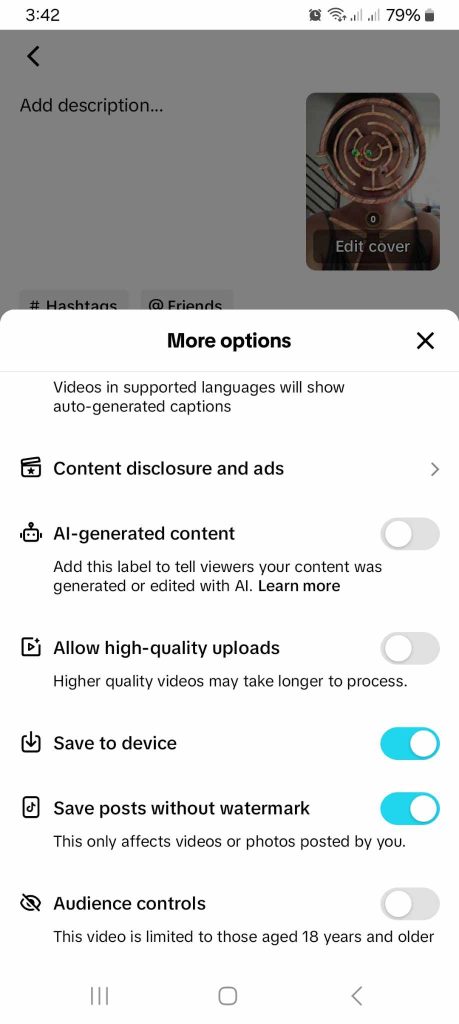 High Social’s screenshot shows how to save a TikTok draft before posting.