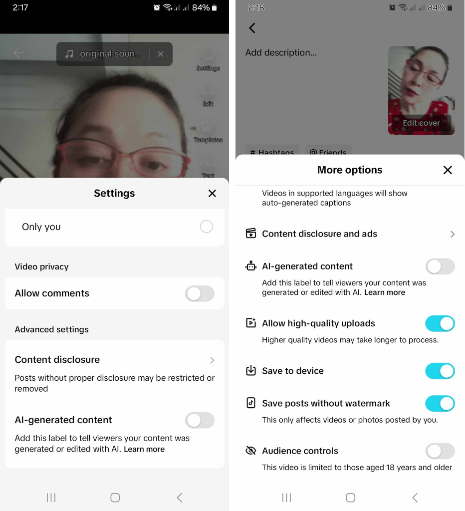 High Social’s screenshots show options to label content as sponsored or AI-generated on the editing and post pages.
