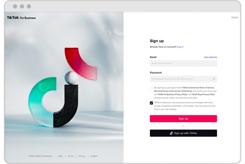 High Social’s screenshot shows the TikTok For Business sign-up page.