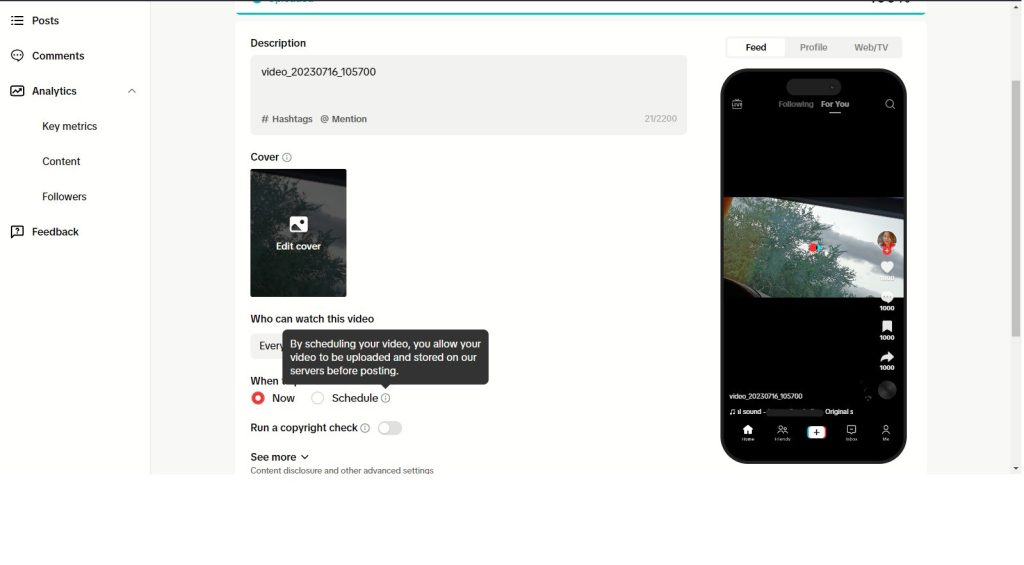 High Social’s screenshot shows TikTok’s Video Scheduler tool on the desktop.