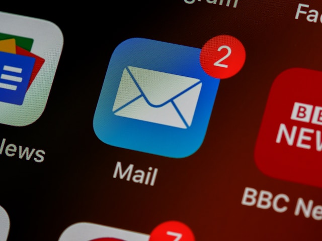 An email app on a phone screen shows two notifications.