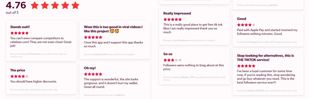 High Social’s screenshot shows 5-star ratings for Celebian published on the service’s website.