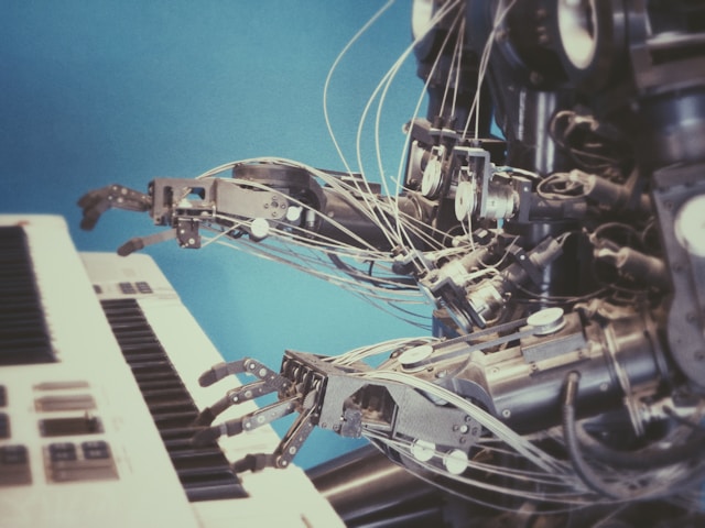 An AI robot plays the piano.