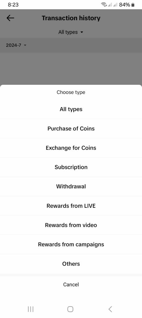 High Social’s screenshot shows how to view Coins transactions in the TikTok app.