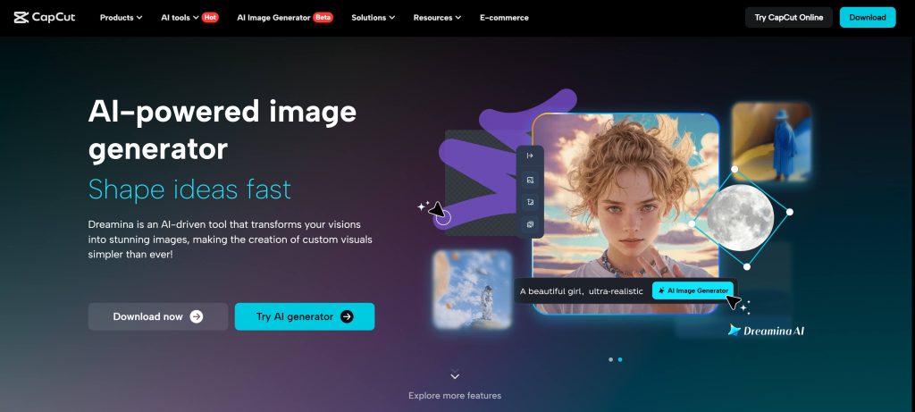 High Social's screenshot of the CapCut's website homepage.