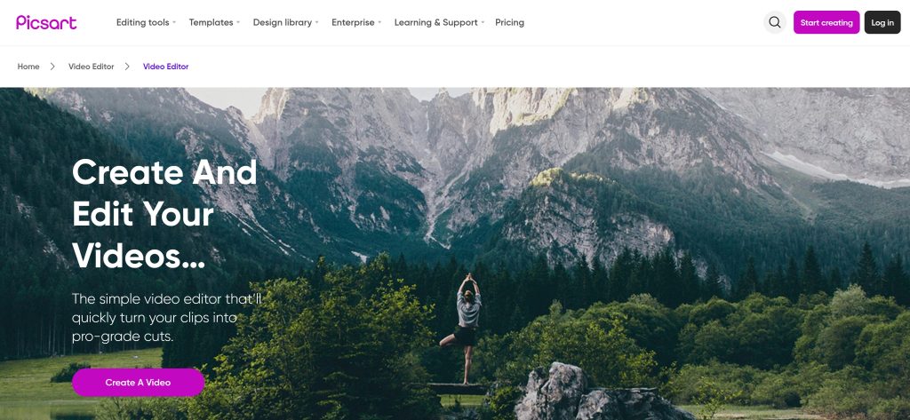 High Social's screenshot of the Picsart's website homepage.
