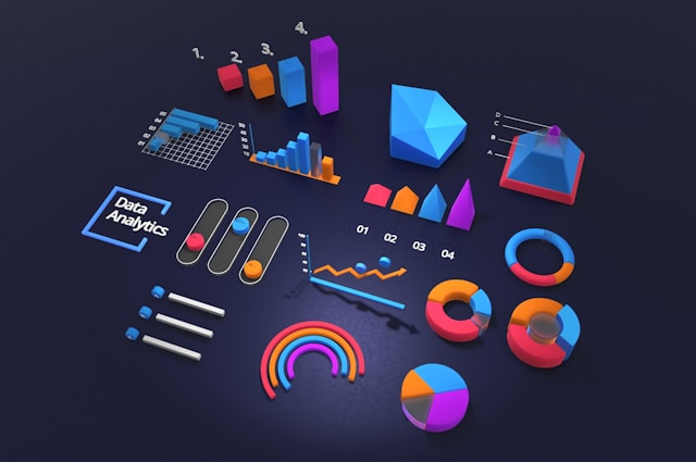 Colored 3D graphics showing various graphs.