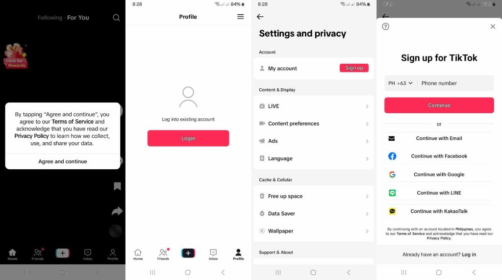 High Social’s screenshots show how to sign up for a TikTok account.