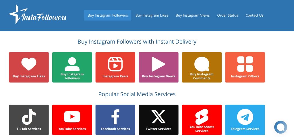 High Social’s screenshot of the InstaFollowers website homepage.