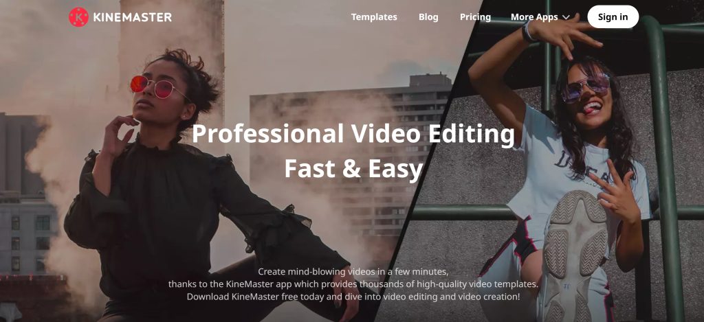 High Social's screenshot of the KineMaster website homepage.