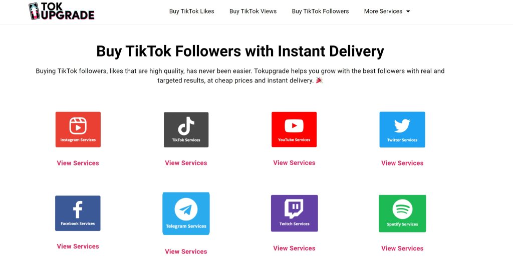 High Social’s screenshot of the TokUpgrade website homepage.