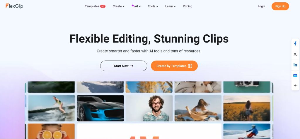 High Social's screenshot of the FlexClip website homepage.