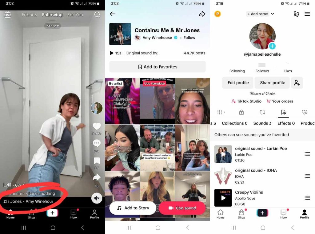 High Social’s screenshots show how to add a Favorite sound to TikTok.