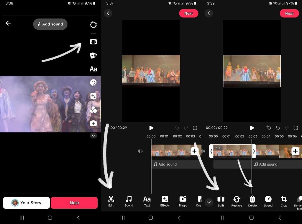 High Social’s screenshots show how to edit video duration on TikTok.