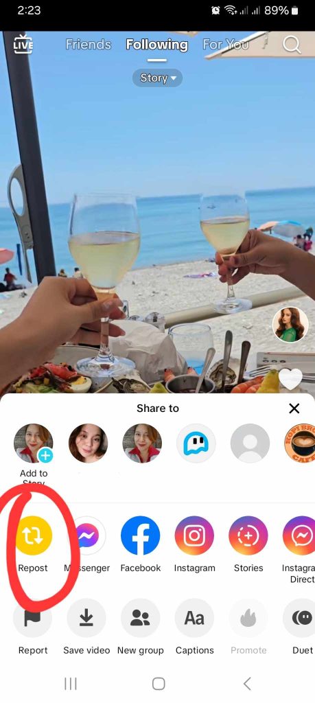 High Social’s screenshot shows where to find the Repost button on TikTok.