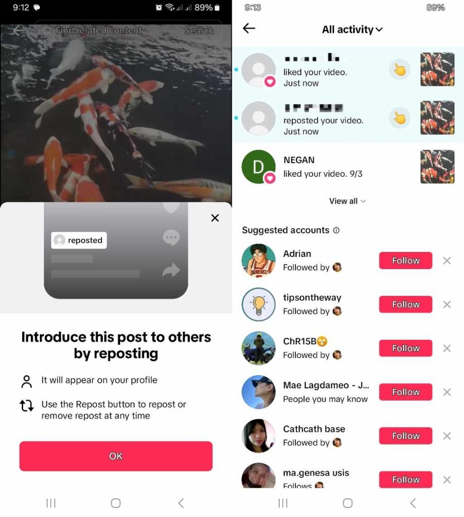 High Social’s screenshots show how TikTok’s Repost function works.