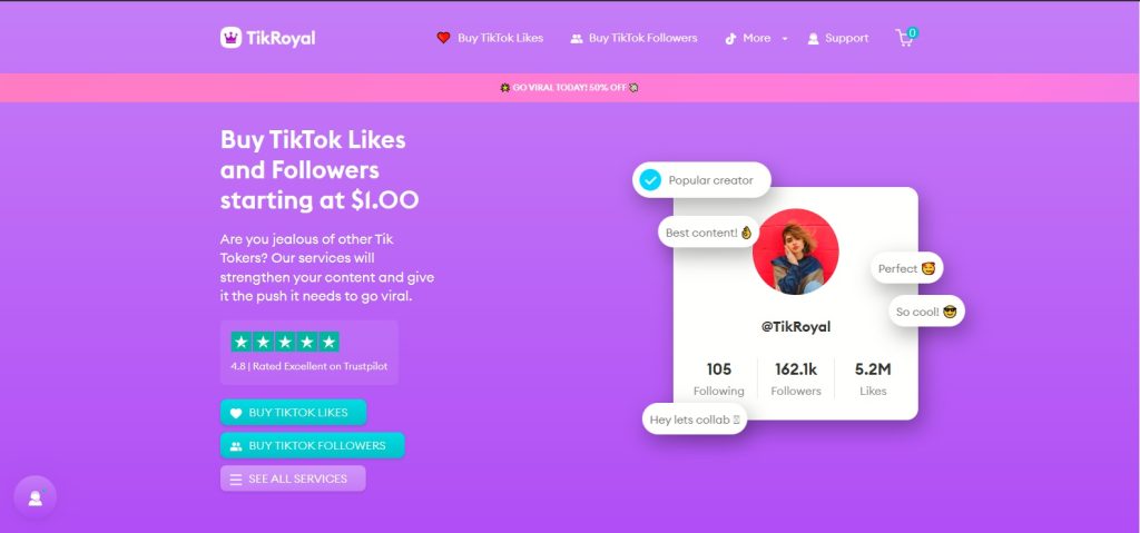 High Social’s screenshot shows the TikRoyal home page.